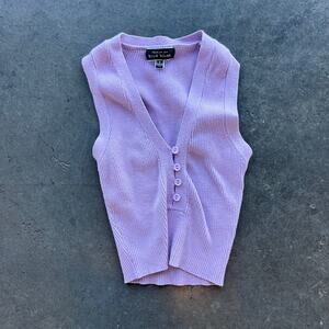 Vintage Y2k Lavender Coquette Preppy Button Up Ribbed Knit Tank Top Small